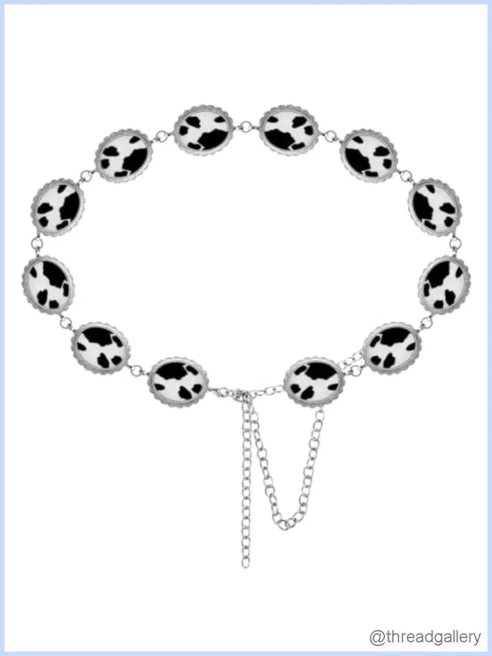 Western Cow Print Chain Belt with Metal Buckle Adjustable